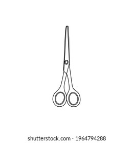 The outline of the scissors on a white background. A simple line, a sketch in a doodle hand-drawn style. Vector illustration.