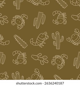 Outline Scorpion Animal Cactus Pattern Vector Illustration Seamless for Background Wallpaper Packaging