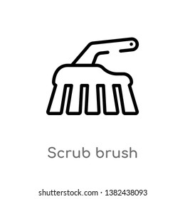 outline scrub brush vector icon. isolated black simple line element illustration from cleaning concept. editable vector stroke scrub brush icon on white background