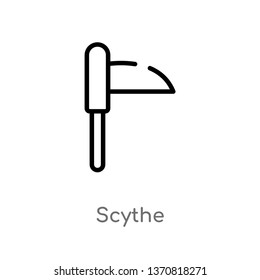 outline scythe vector icon. isolated black simple line element illustration from autumn concept. editable vector stroke scythe icon on white background