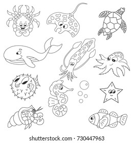 Outline Sea Animals Vector Isolated Stock Vector (Royalty Free ...