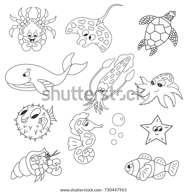 Outline Sea Animals Vector Isolated Stock Vector (Royalty Free ...