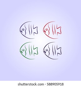 Outline sea fish, set of four vector illustrations.