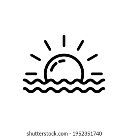 outline sea and sun icon vector, summer beach season sign with Line or shape, sun symbol