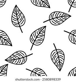Outline seamless botanical pattern with hand-drawn leaves and eco elements







