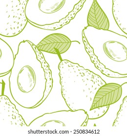 Outline Seamless Pattern With Avocado And Slice