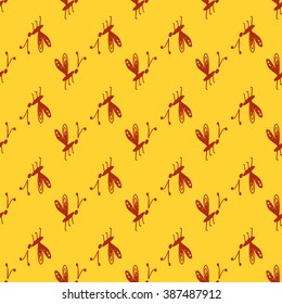 Outline seamless pattern with butterflies. Stylized hand drawn illustration