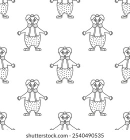 outline seamless pattern with clowns, comedians with bright makeup, circus characters, decor textile, wrapping paper, wallpaper design, cartoon flat style