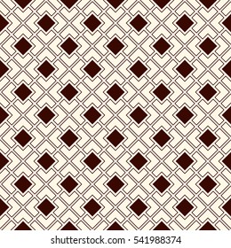 Outline seamless pattern with geometric figures. Repeated diagonal square chain abstract background. Modern style surface texture. Digital paper, textile print, page fill. Vector art