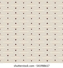 Outline seamless pattern with geometric figures. Repeated triangles ornamental abstract background. Modern style surface texture. Digital paper, textile print, page fill. Vector art