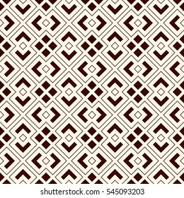 Outline seamless pattern with geometric figures. Repeated squares and rhombuses ornamental abstract background. Ethnic ornamental motif. Digital paper, textile print, page fill. Vector art