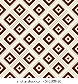 Outline seamless pattern with geometric figures. Repeated squares and rhombuses ornamental abstract background. Ethnic ornamental motif. Digital paper, textile print, page fill. Vector art