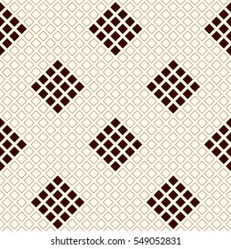 Outline seamless pattern with geometric figures. Repeated squares and rhombuses ornamental abstract background. Modern style texture. Digital paper, textile print, page fill. Vector art