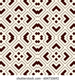Outline seamless pattern with geometric figures. Repeated squares and rhombuses ornamental abstract background. Ethnic ornamental motif. Digital paper, textile print, page fill. Vector art