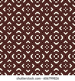Outline seamless pattern with geometric figures. Repeated squares and rhombuses ornamental abstract background. Ethnic ornamental motif. Digital paper, textile print, page fill. Vector art