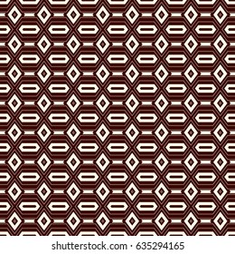 Outline seamless pattern with geometric figures. Repeated diamond ornamental abstract background. Ethnic and tribal motif. Grid digital paper, textile print, page fill. Vector art