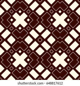 Outline seamless pattern with geometric figures. Repeated squares and rhombuses ornamental abstract background. Ethnic ornamental motif. Digital paper, textile print, page fill. Vector art