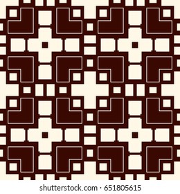Outline seamless pattern with geometric figures. Repeated squares and rhombuses ornamental abstract background. Ethnic ornamental motif. Digital paper, textile print, page fill. Vector art