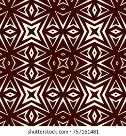 Outline seamless pattern with geometric figures. Repeated stylized stars ornamental abstract background. Ethnic and tribal motif. Digital paper, textile print, page fill. Vector art
