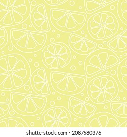 Outline seamless pattern with hand drawn lemon. Fruits background. Doodle fruit for package, kitchen design, invitation card, banner, poster, wrapping, fabric etc.  