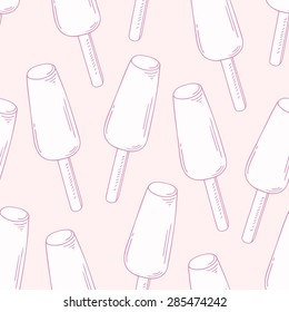 Outline seamless pattern with hand drawn fruity ice cream. Vector illustration. Background with sweet frozen popsicle
