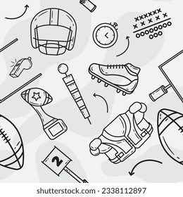 Outline Seamless Pattern Kawaii 
American Football Hand Drawn