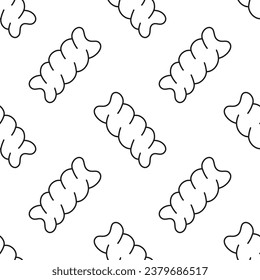 outline seamless pattern pasta fusilli on white, symbol of italian cuisine, vector cartoon background in sketch style