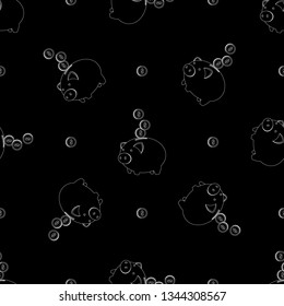 Outline Seamless Pattern of Piggy Bank Savings and Coin.