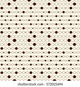 Outline seamless pattern with repeated horizontal lines and circles. Strings of beads motif. Minimalist geometric background. Modern style digital paper, textile print, page fill. Vector illustration