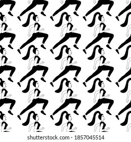 Outline seamless pattern with running adorable girl sportswoman on a white background. Happy woman in flat style is engaged in physical exercise. Fitness training.
Stock vector illustration for design
