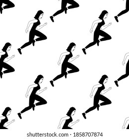 Outline seamless pattern with running beautiful girl sportswoman on a white background. Happy woman in flat style is engaged in physical exercise. Fitness training.
Stock vector illustration