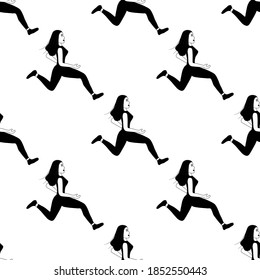 Outline seamless pattern with running marvelous girl sportswoman on a white background. Happy woman in flat style is engaged in physical exercise. Fitness training.
Stock vector illustration