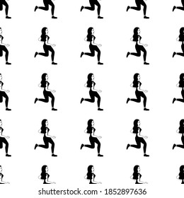 Outline seamless pattern with running wonderful girl athlete on a white background. Happy woman in flat style is engaged in physical exercise. Fitness training.
Stock vector illustration for design