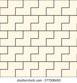 Outline seamless pattern with simple geometric ornament. Repeated puzzle mosaic abstract background. Modern style surface texture. Digital paper, textile print, page fill. Vector art