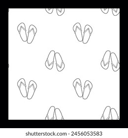 Outline Seamless pattern Slippers. Comfortable summer shoes Slides. Flip Flops Template. Hand drawn Vector illustration. Line doodle coloring background. Vacation on the beach. Textile, Fabric