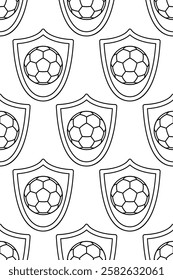 Outline seamless pattern of a soccer ball on a shield