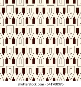 Outline seamless pattern with stylized triangles on white background. Repeated geometric figures wallpaper. Ethnic ornamental motif. Digital paper, textile print, page fill. Vector art