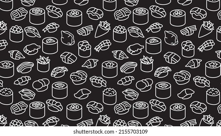 Outline seamless pattern with sushi .