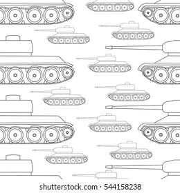 outline seamless pattern tanks victory celebration Defender of the Fatherland Day. vector illustration