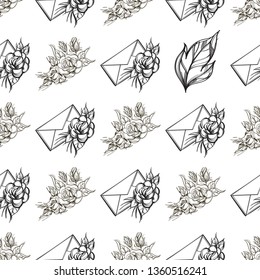 Outline seamless pattern for Valentine's day. Can be used for wrapping paper, wallpaper, printing on fabrics and much more.