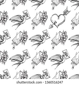 Outline seamless pattern for Valentine's day. Can be used for wrapping paper, wallpaper, printing on fabrics and much more.