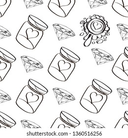Outline seamless pattern for Valentine's day. Can be used for wrapping paper, wallpaper, printing on fabrics and much more.
