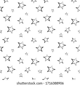 Outline Seamless Star Pattern.Vector Background. Black And White.