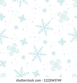Outline seamless winter pattern with snowflakes and snow in cartoon style. Hand drawn illustration for background texture