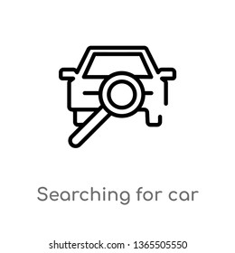 outline searching for car vector icon. isolated black simple line element illustration from mechanicons concept. editable vector stroke searching for car icon on white background