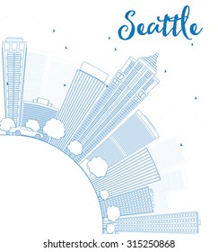 Outline Seattle City Skyline with Blue Buildings and copy space. Vector Illustration. Business travel and tourism concept with place for text. Image for presentation, banner, placard and web site.