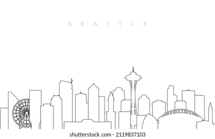 Outline Seattle skyline. Trendy template with Seattle city buildings and landmarks in line style. Stock vector design. 