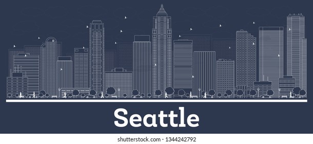 Outline Seattle Washington City Skyline with White Buildings. Vector Illustration. Business Travel and Concept with Modern Architecture. Seattle Cityscape with Landmarks 