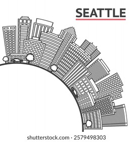 Outline Seattle Washington City Skyline with Modern Buildings and copy space Isolated on White. Vector Illustration. Seattle USA Cityscape with Landmarks. 