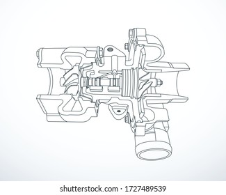 Esquema del turbocompresor seccionado. Ilustración del vector